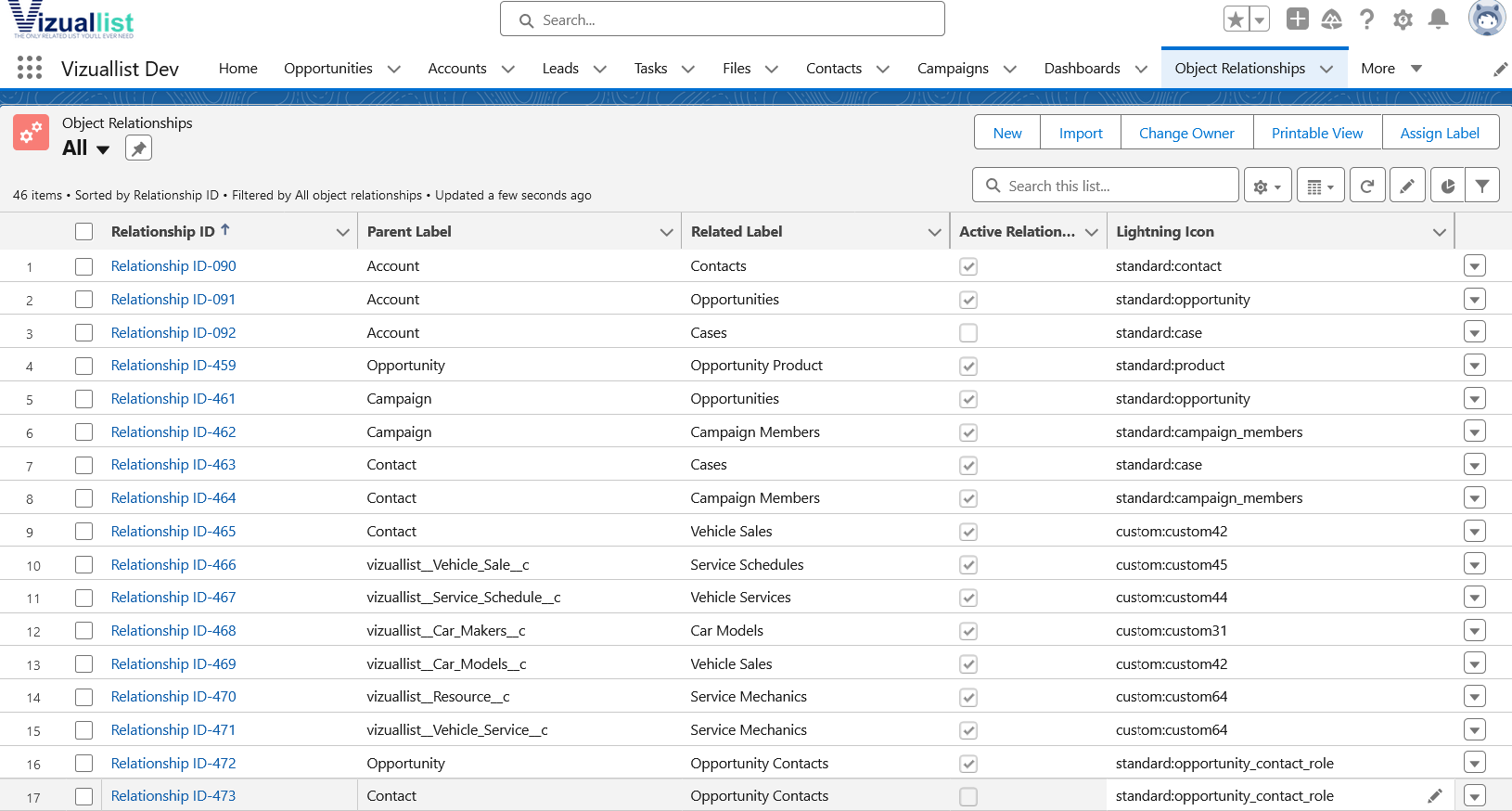 Customize Vizuallist using the Object Relationships List