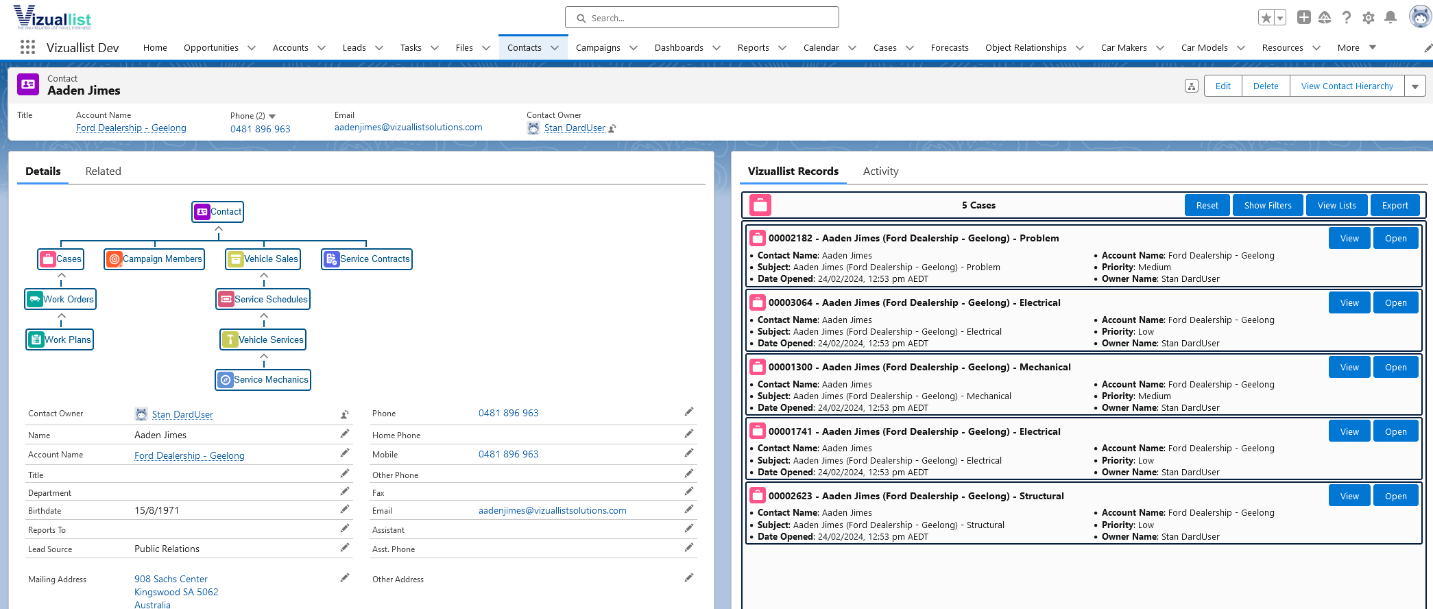 Vizuallist Customizations - Contact Cases with standard labels and icon